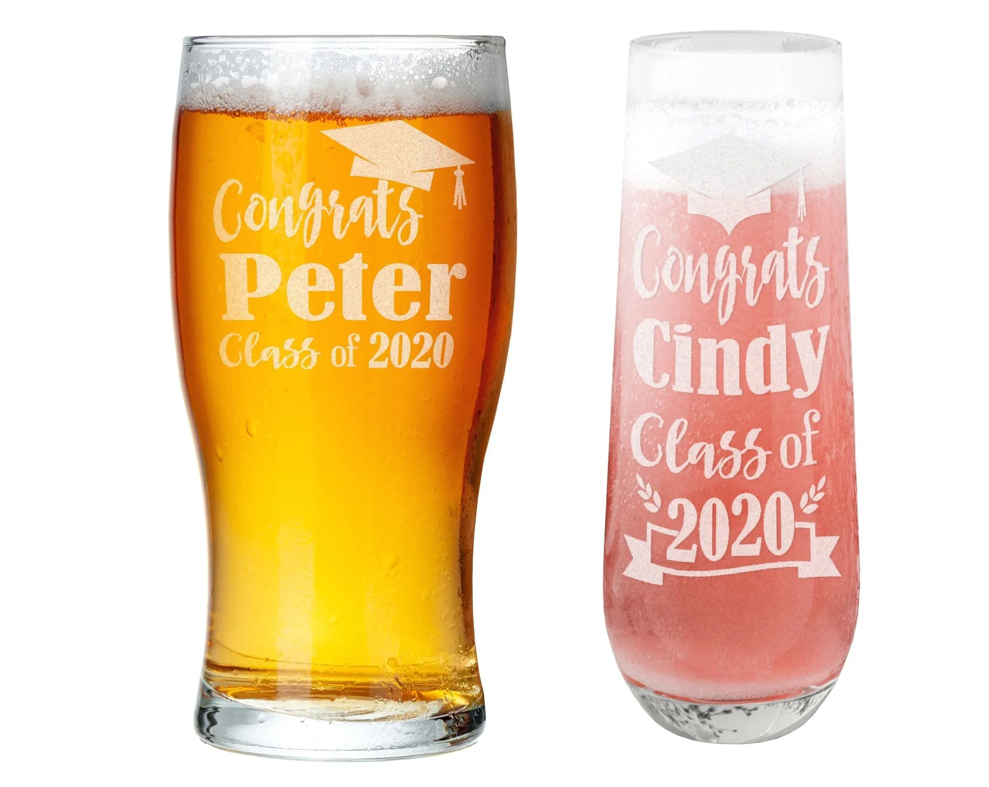 Graduation Personalized Stemless or Beer Class of 2022 Family Party Favors Man Cave Pub Style Grad Decorations for Women Men Wine Gift