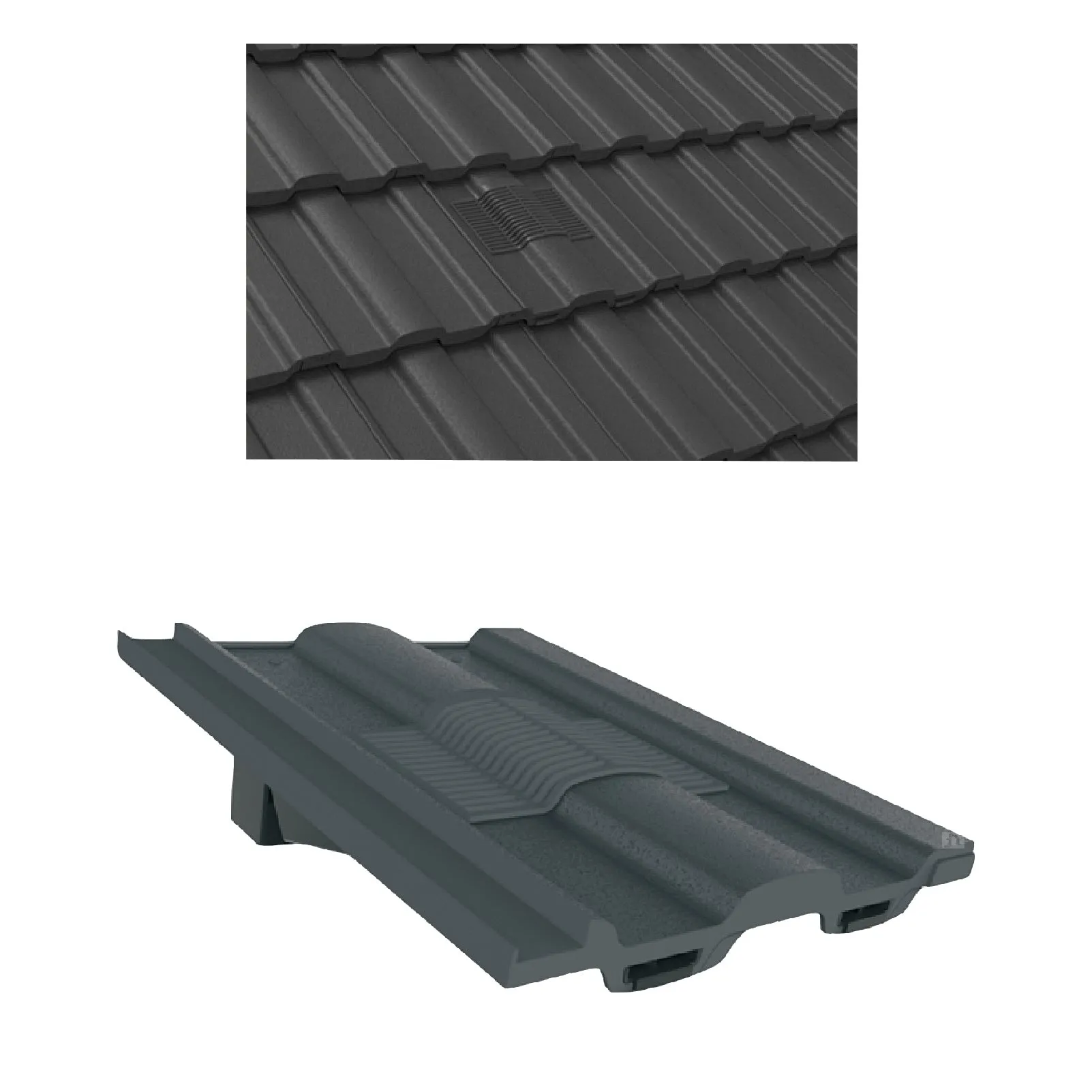 Grey Castellated Roof Tile Vent & Adapter for Marley Ludlow Redland