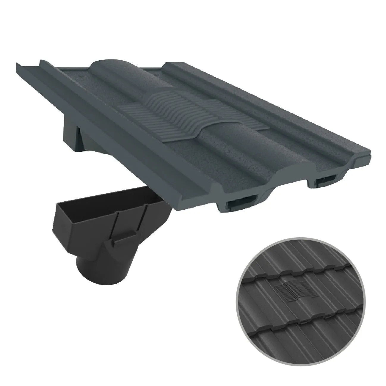 Grey Castellated Roof Tile Vent & Adapter for Marley Ludlow Redland