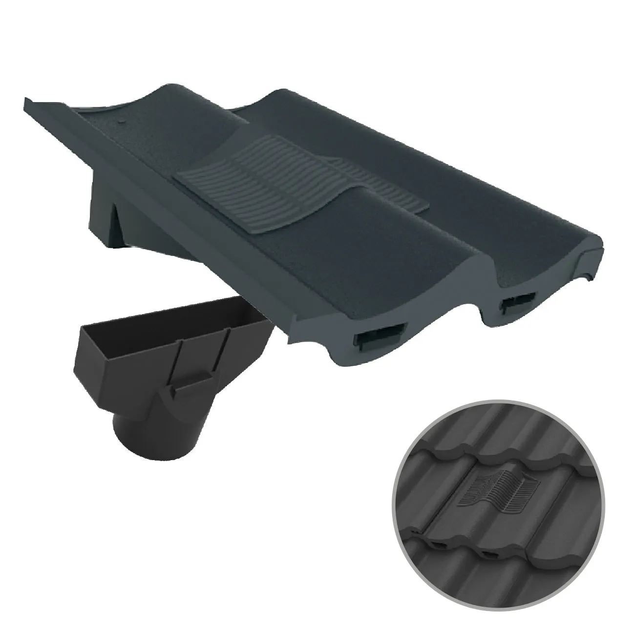 Grey Double Pantile Roof Tile Vent & Adapter for Marley Redland Sandtoft