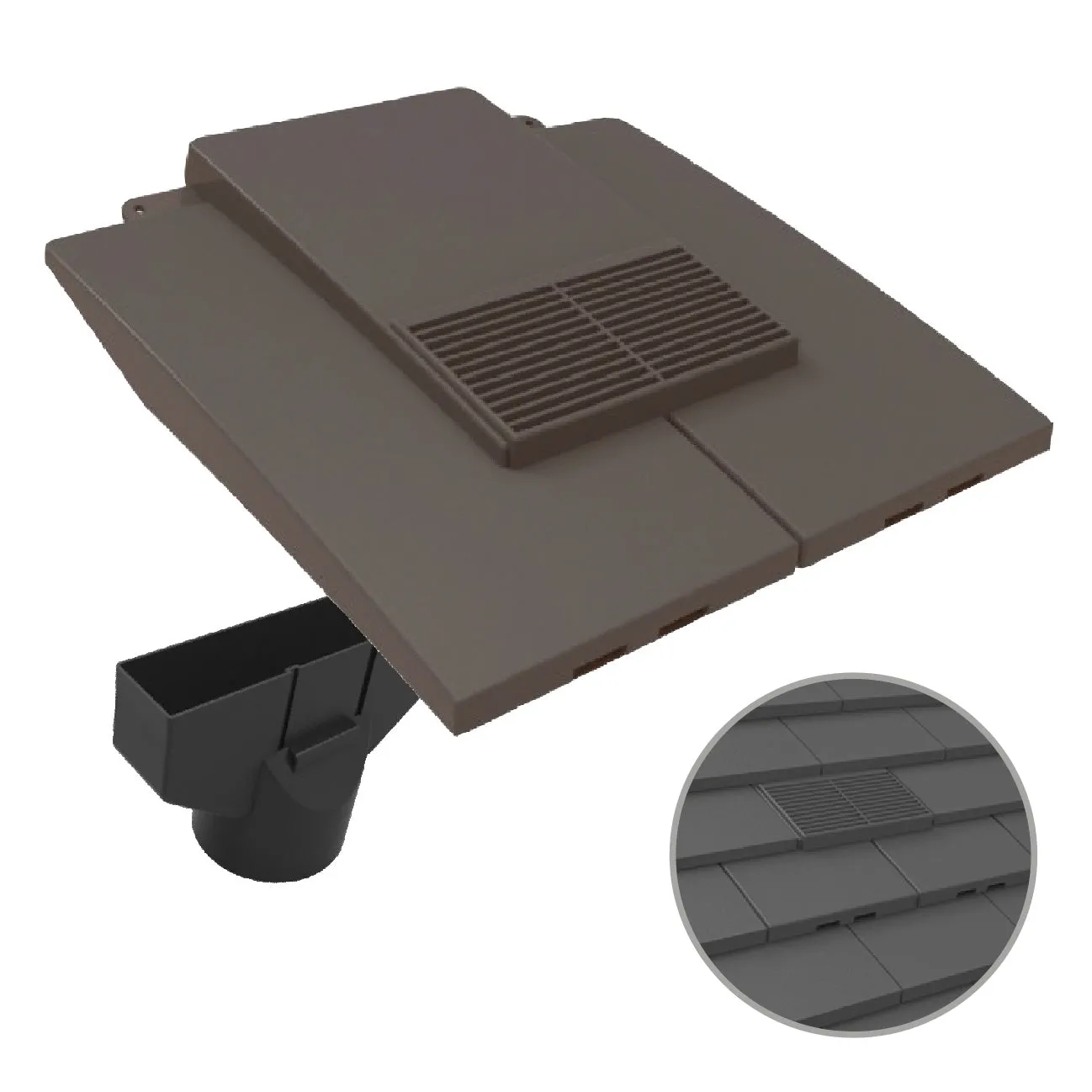 Grey Plain In-line Roof Tile Vent & Pipe Adapter for Concrete and Clay Tiles