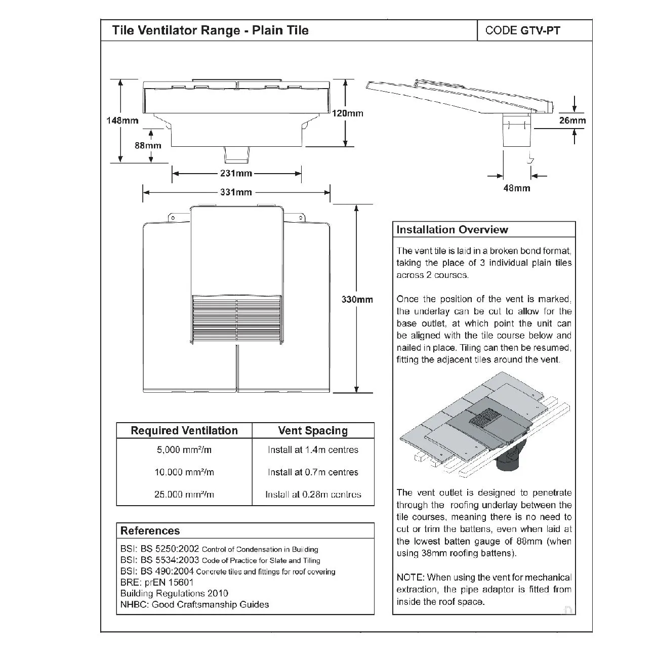 Grey Plain In-line Roof Tile Vent & Pipe Adapter for Concrete and Clay Tiles