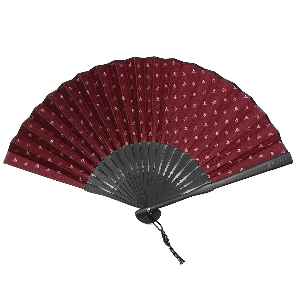 Hand Made Japanese Folding Fan -18.Hokusai Mt. Fuji Sakura Pattern with Silk & Bamboo Made in Japan