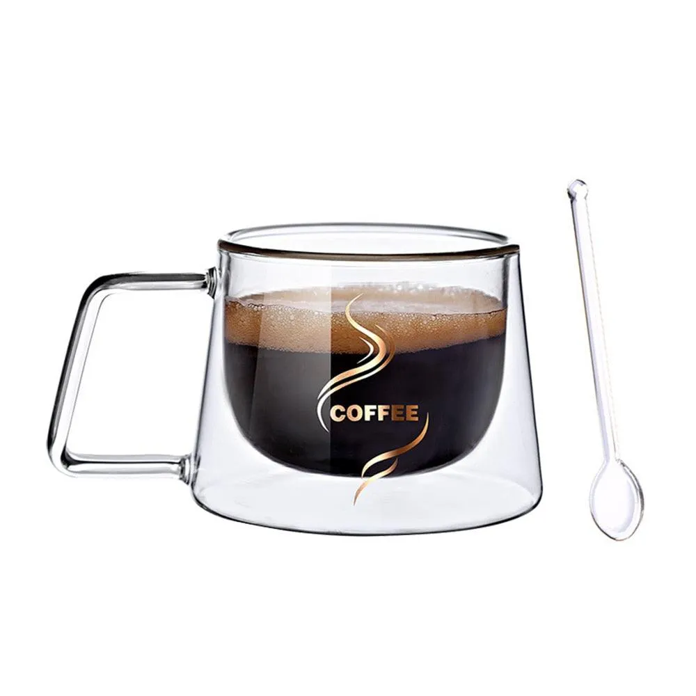 Heat Insulation Glass Coffee Mug, Double Wall Glass Coffee Tea Cups Drinkware Milk, 6.8oz/200ml Espresso Coffee Milk Latte Cup