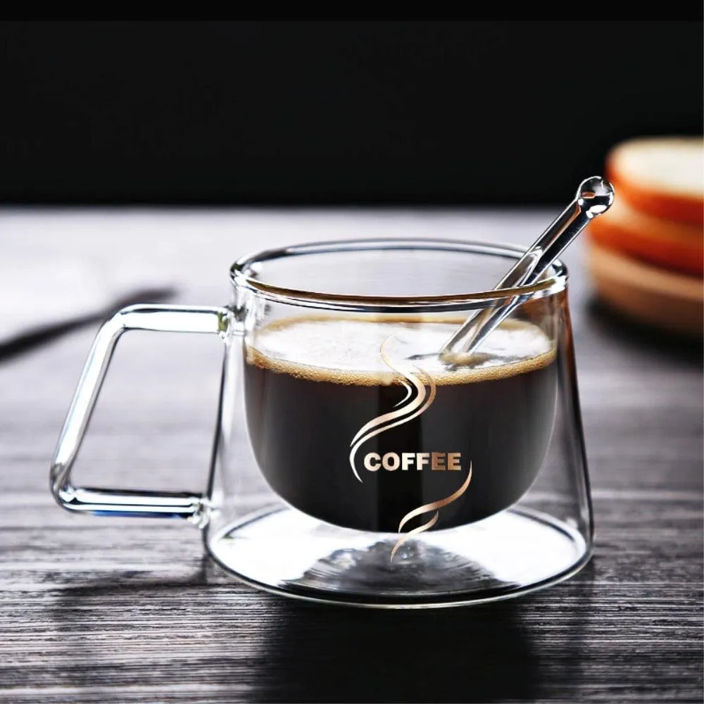 Heat Insulation Glass Coffee Mug, Double Wall Glass Coffee Tea Cups Drinkware Milk, 6.8oz/200ml Espresso Coffee Milk Latte Cup