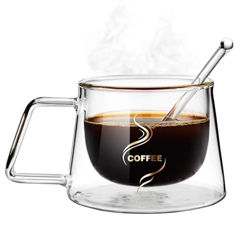 Heat Insulation Glass Coffee Mug, Double Wall Glass Coffee Tea Cups Drinkware Milk, 6.8oz/200ml Espresso Coffee Milk Latte Cup