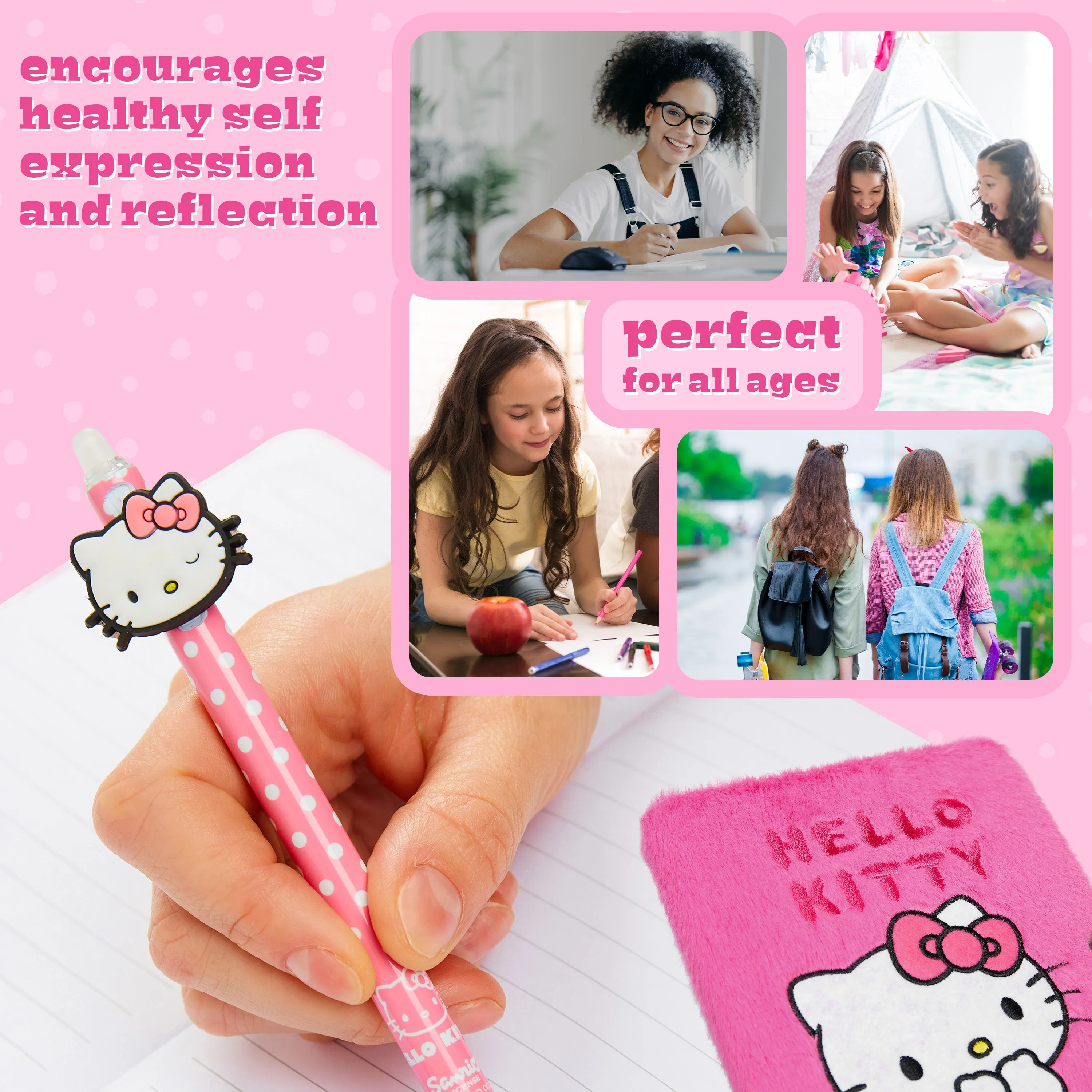 Hello Kitty A5 Lockable Diary and Pen, Stationery Set - Gifts for Her (Pink)