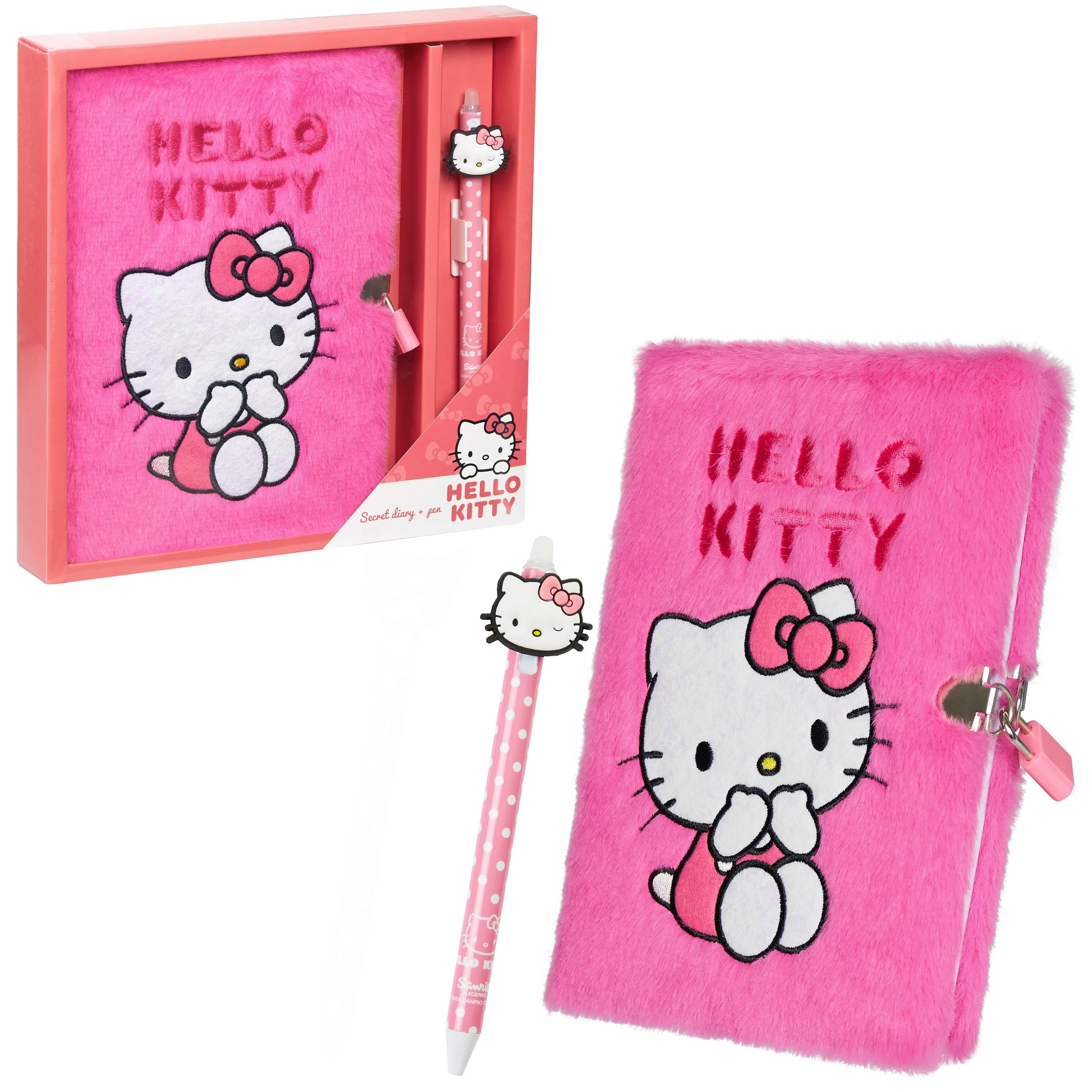 Hello Kitty A5 Lockable Diary and Pen, Stationery Set - Gifts for Her (Pink)