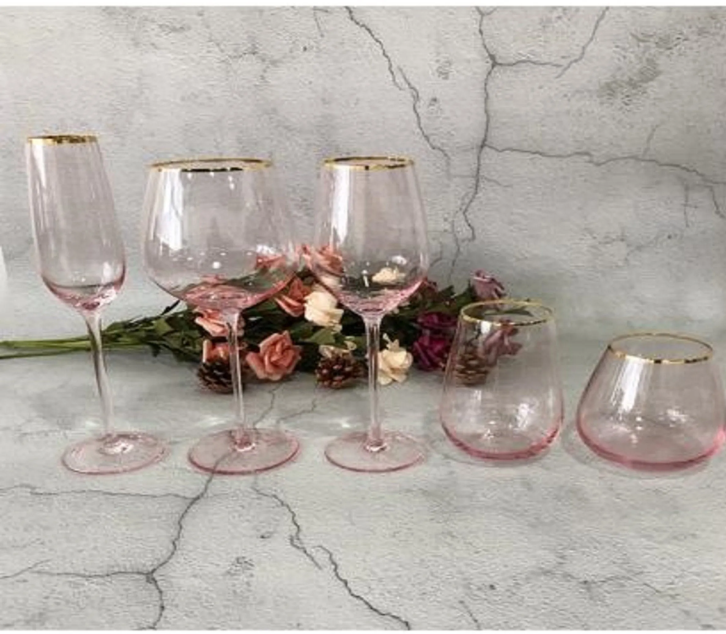 HISBISCUS CHAMPAGNE AND WINE GLASS SET