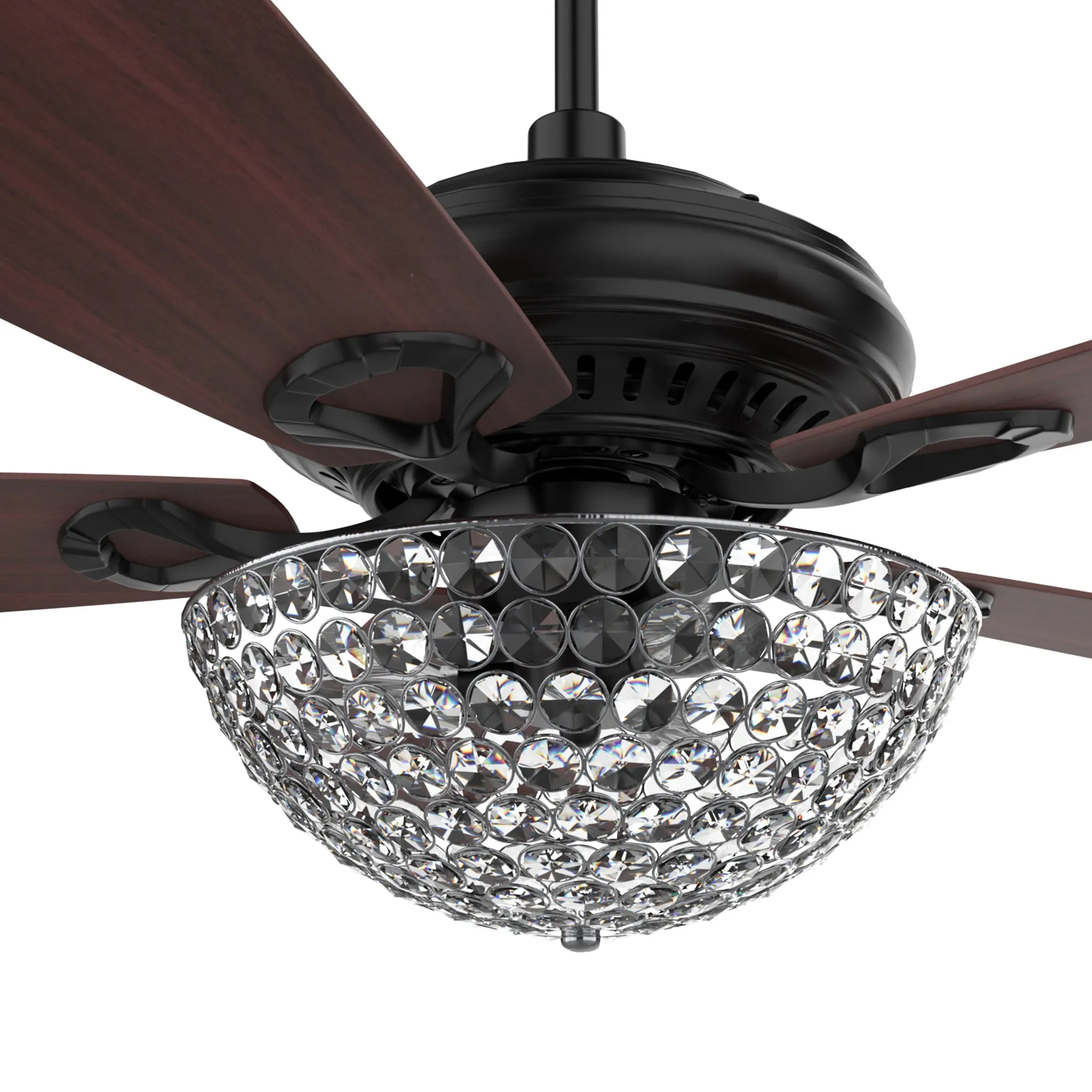 HUNTLEY 56 inch 5-Blade Crystal Ceiling Fan with Light & Remote Control - Black/Rosewood