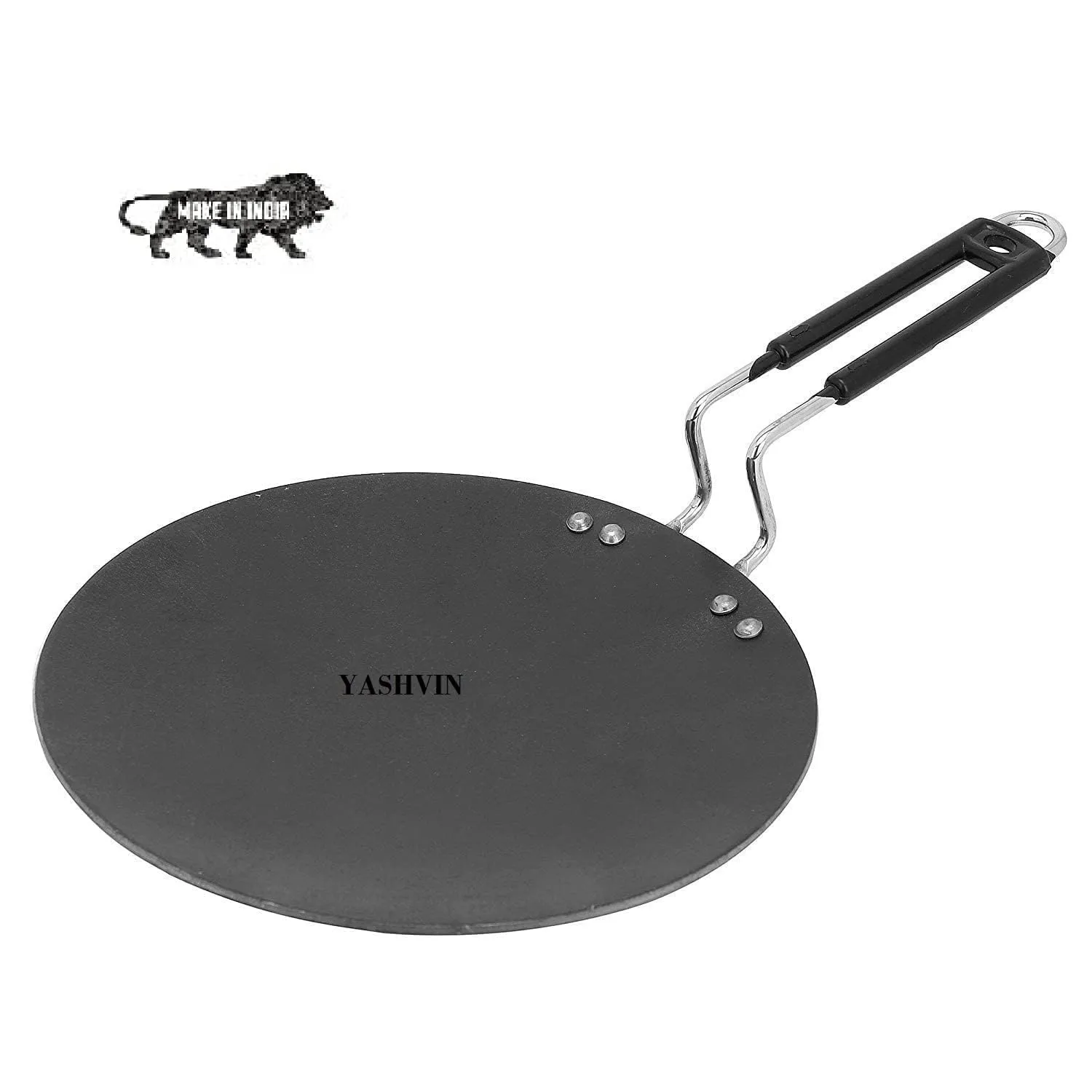 Iron Flat Tawa for Roti Flat Iron Tawa Wider Base Cast (Stainless Steel Handle), Induction Base Tawa for Roti Paratha Chapati Phulka Omelette Color Black (Roti Tawa) || SYM002