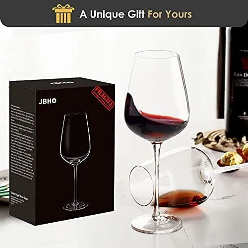 JBHO Hand Blown Italian Style Crystal Bordeaux Wine Glasses - Great Gift Packaging - Red Wine Glasses Lead-Free Premium Crystal Clear Glass - Set of 4 - 18 Ounce