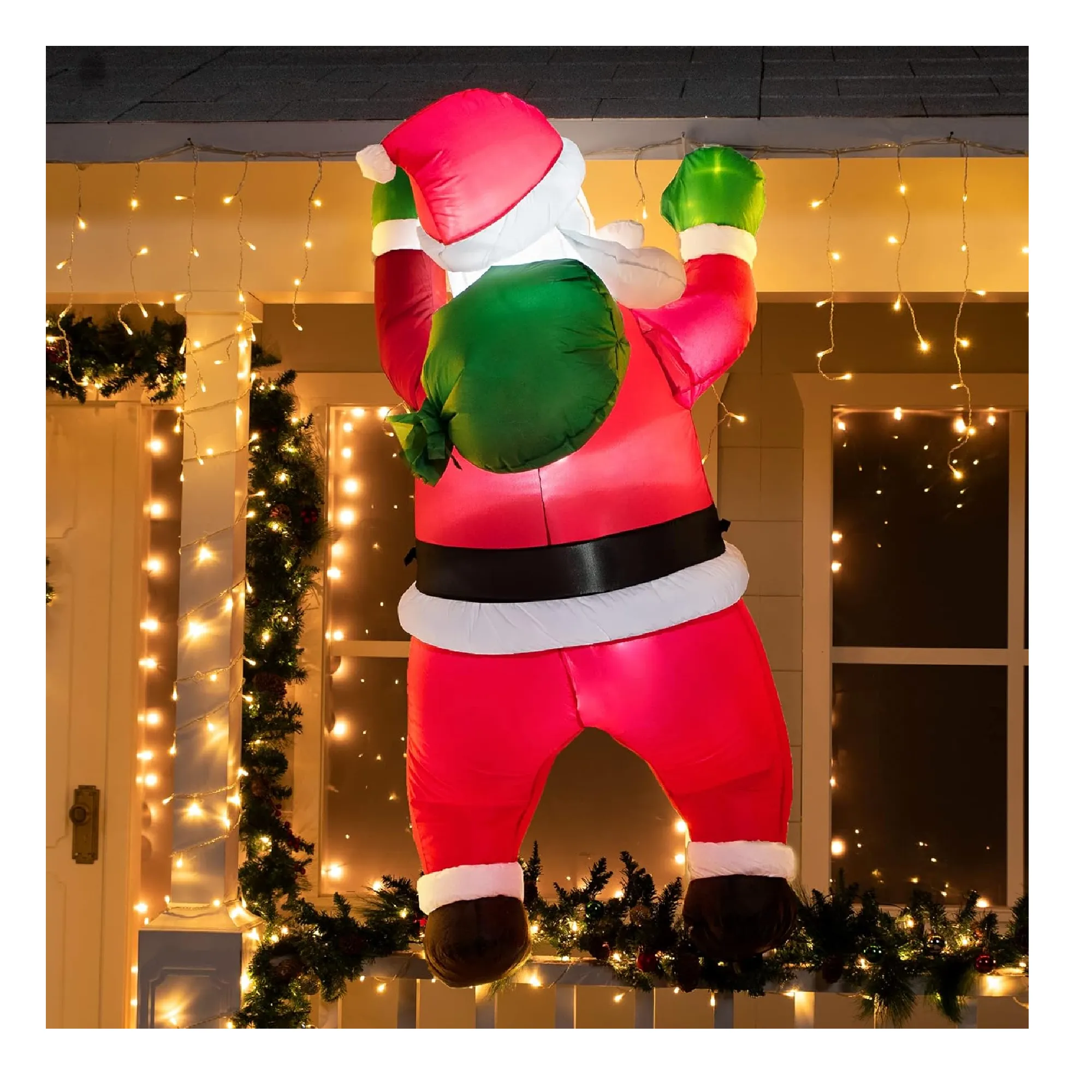 Joiedomi 5.5 FT Tall Christmas Inflatable Hanging Santa Santa with Gift Bag Decorations, Blow Up Climbing Santa with Build-in LED for Xmas Party, Outdoor, Yard, Garden, Lawn Winter Decoration