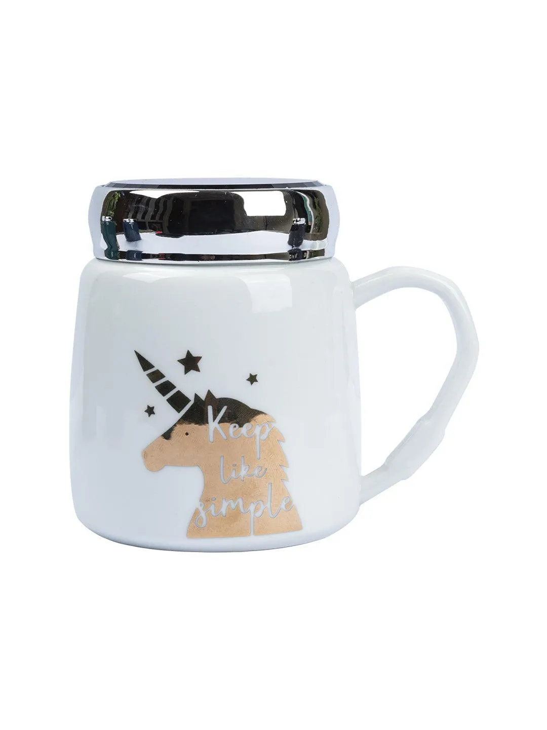 Keep Like Simple' Coffee Mug With Lid -  White, 360Ml