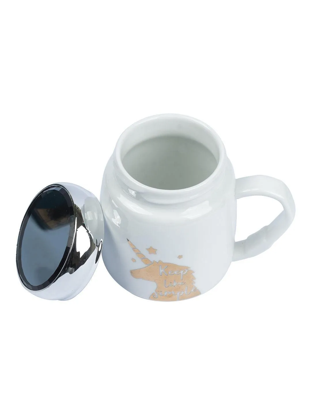 Keep Like Simple' Coffee Mug With Lid -  White, 360Ml