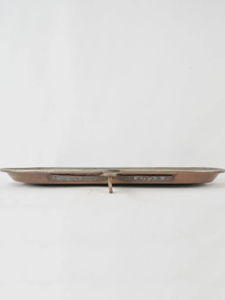 Large antique copper lechefrite w/ perpendicular handle 23¾"