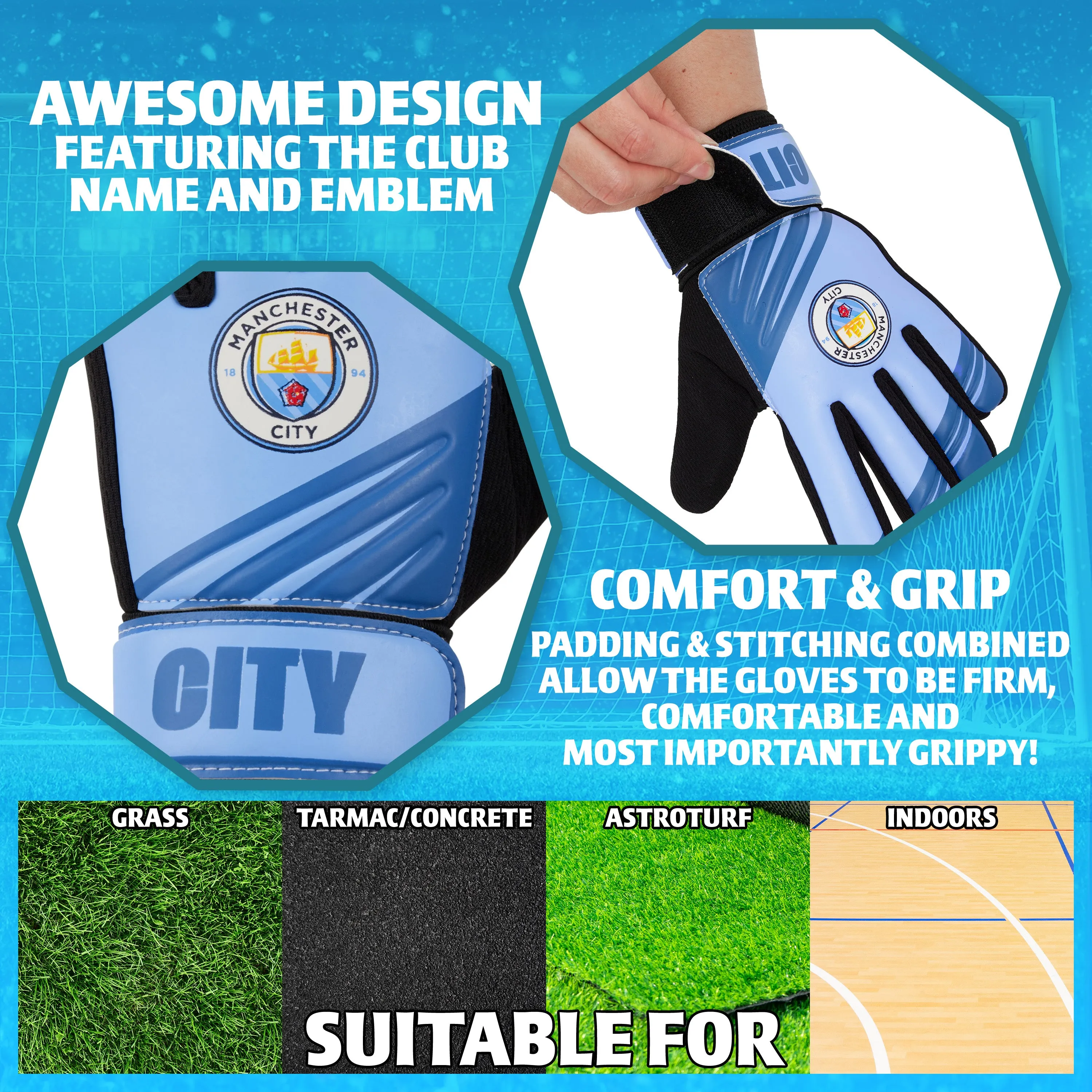 Manchester City F.C. Goalkeeper Gloves for Kids - Size 5