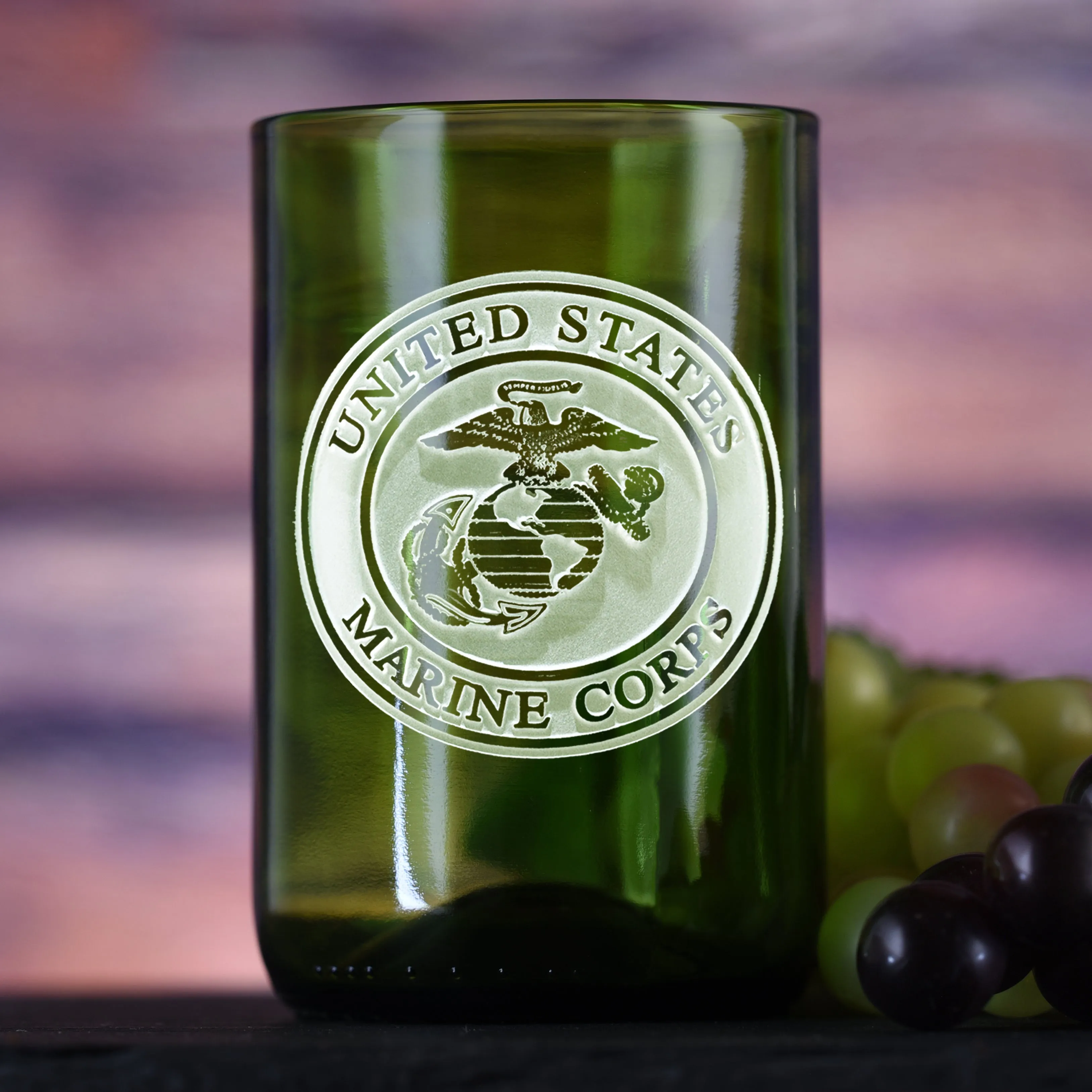 Marines Gift, Engraved Recycled Green Wine Bottle Glass