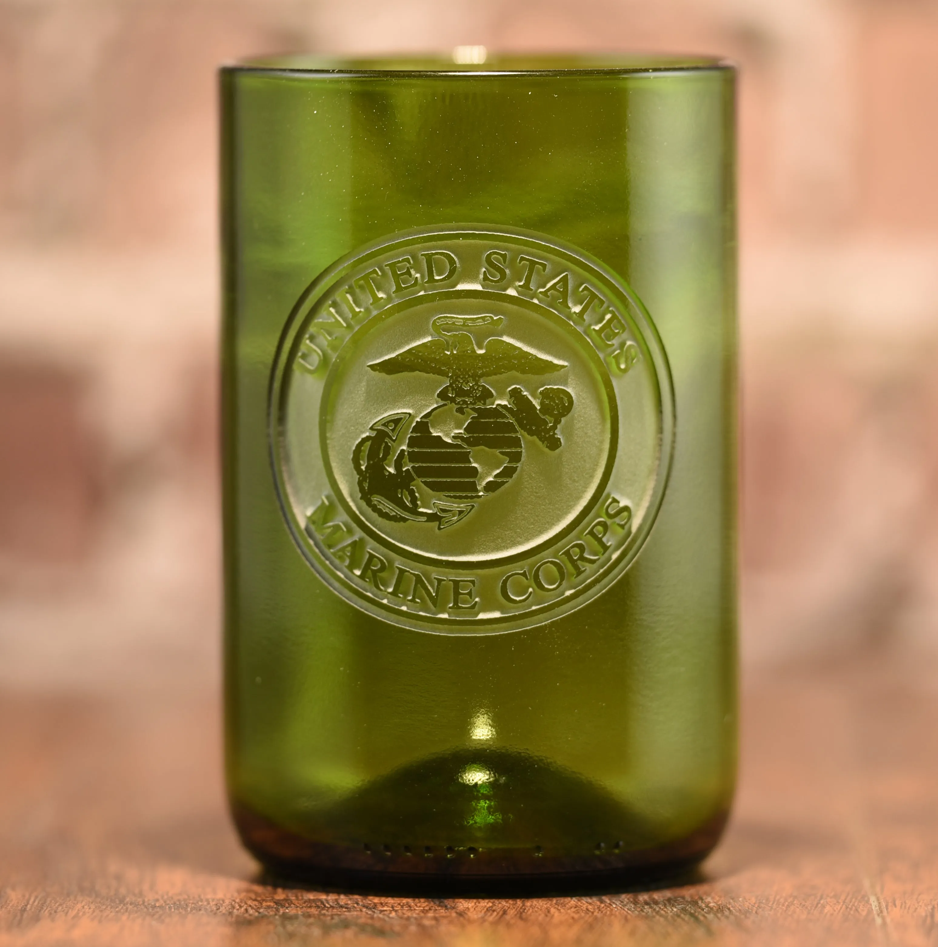 Marines Gift, Engraved Recycled Green Wine Bottle Glass