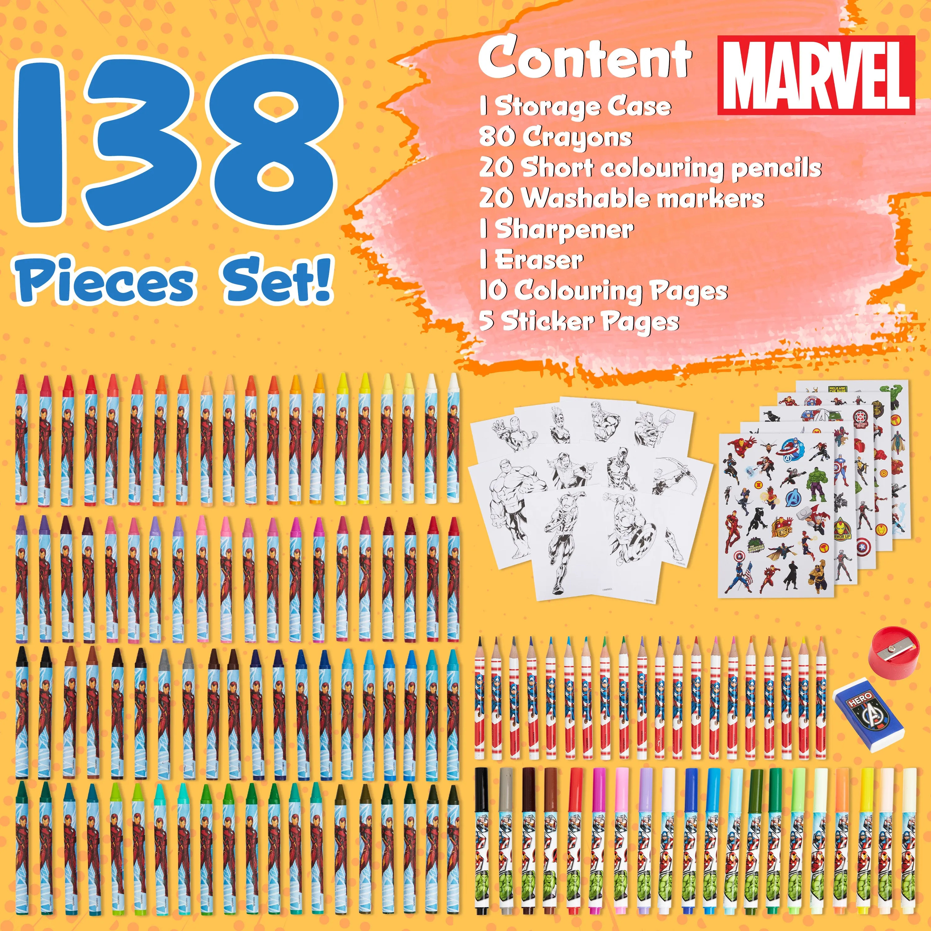 Marvel Avengers Art Set for Kids Colouring Pens Colouring Pencils - Multi Avengers