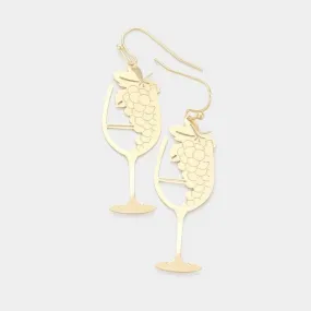 Matte Gold Tone Grape Champagne Glass Earrings