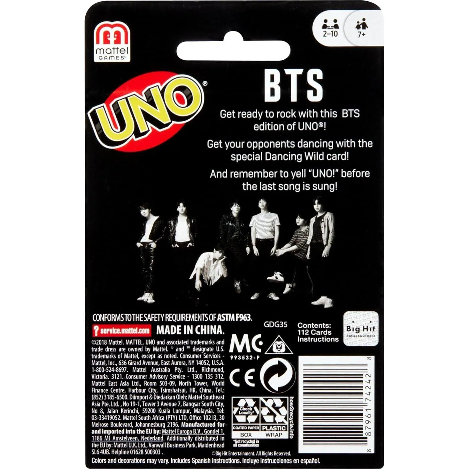 MATTELL BTS UNO CARD GAME Players 2-10