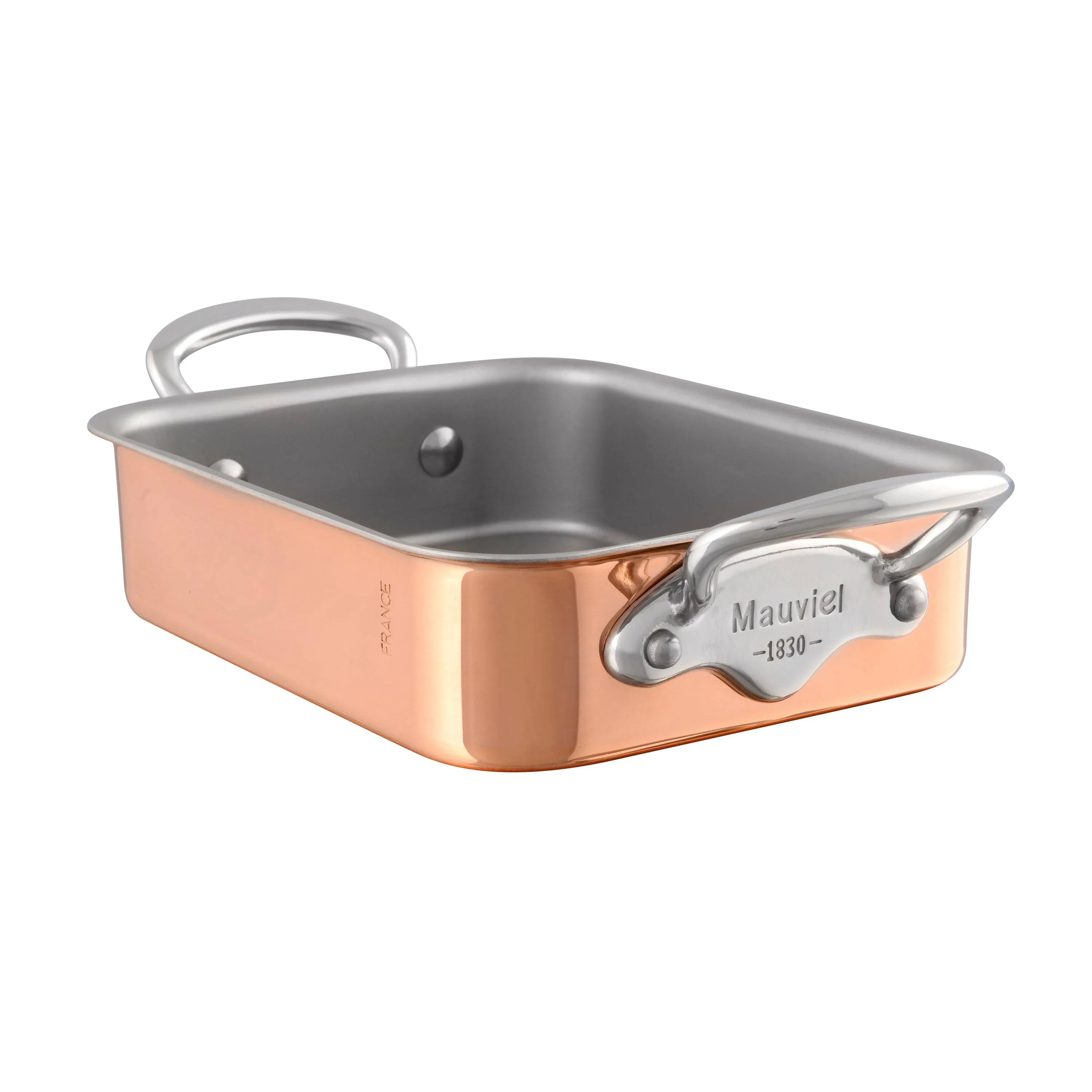 Mauviel M'Mini Copper Rectangular Roasting Pan Stainless Steel Handles, 7 x 5.5-in