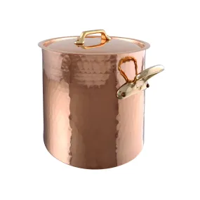 Mauviel M'Tradition Hammered Copper & Tin Inside Stockpot With Lid, Brass Handles, 18-Qt