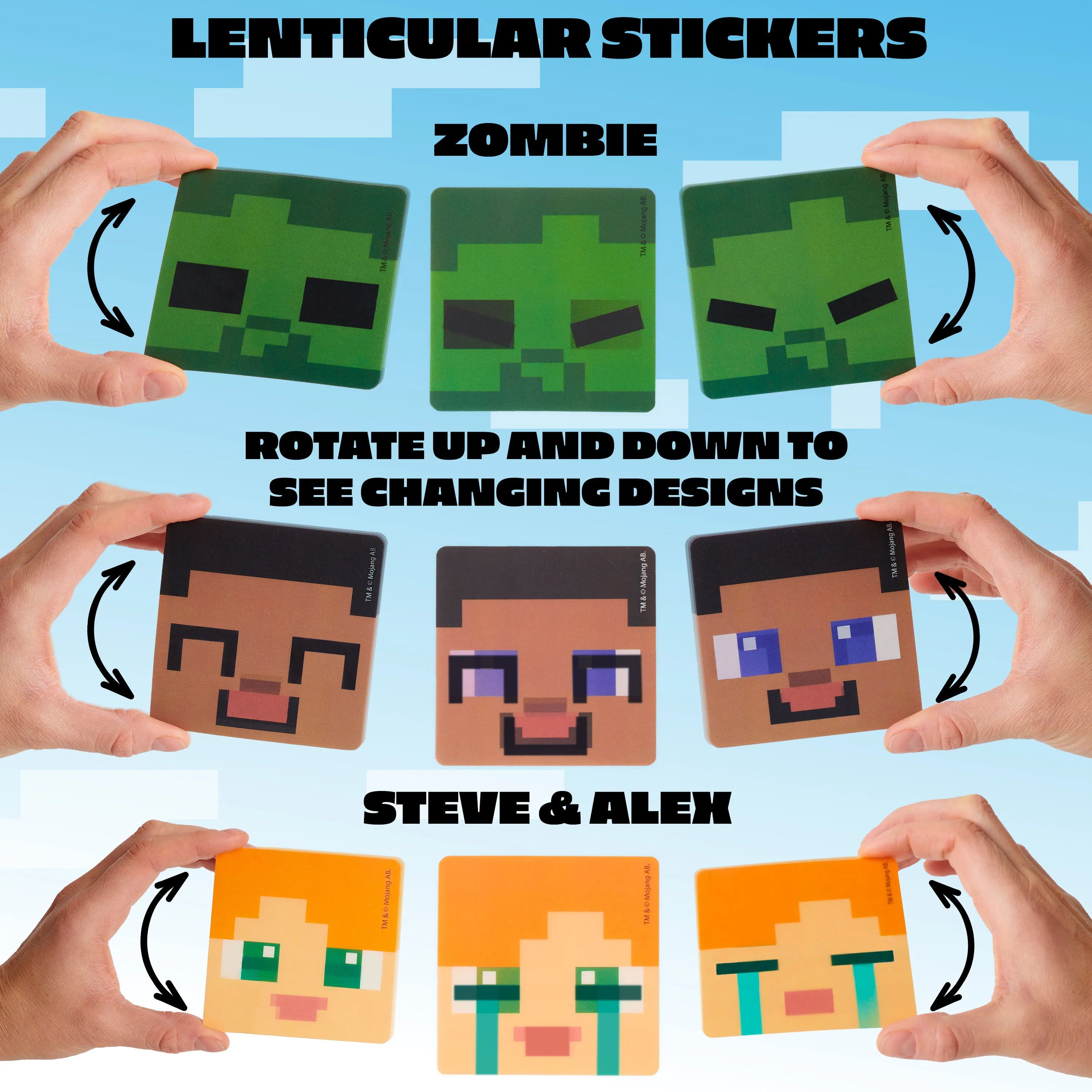 Minecraft 3D Stickers for Kids, Pack of 5 Lenticular Motion Stickers