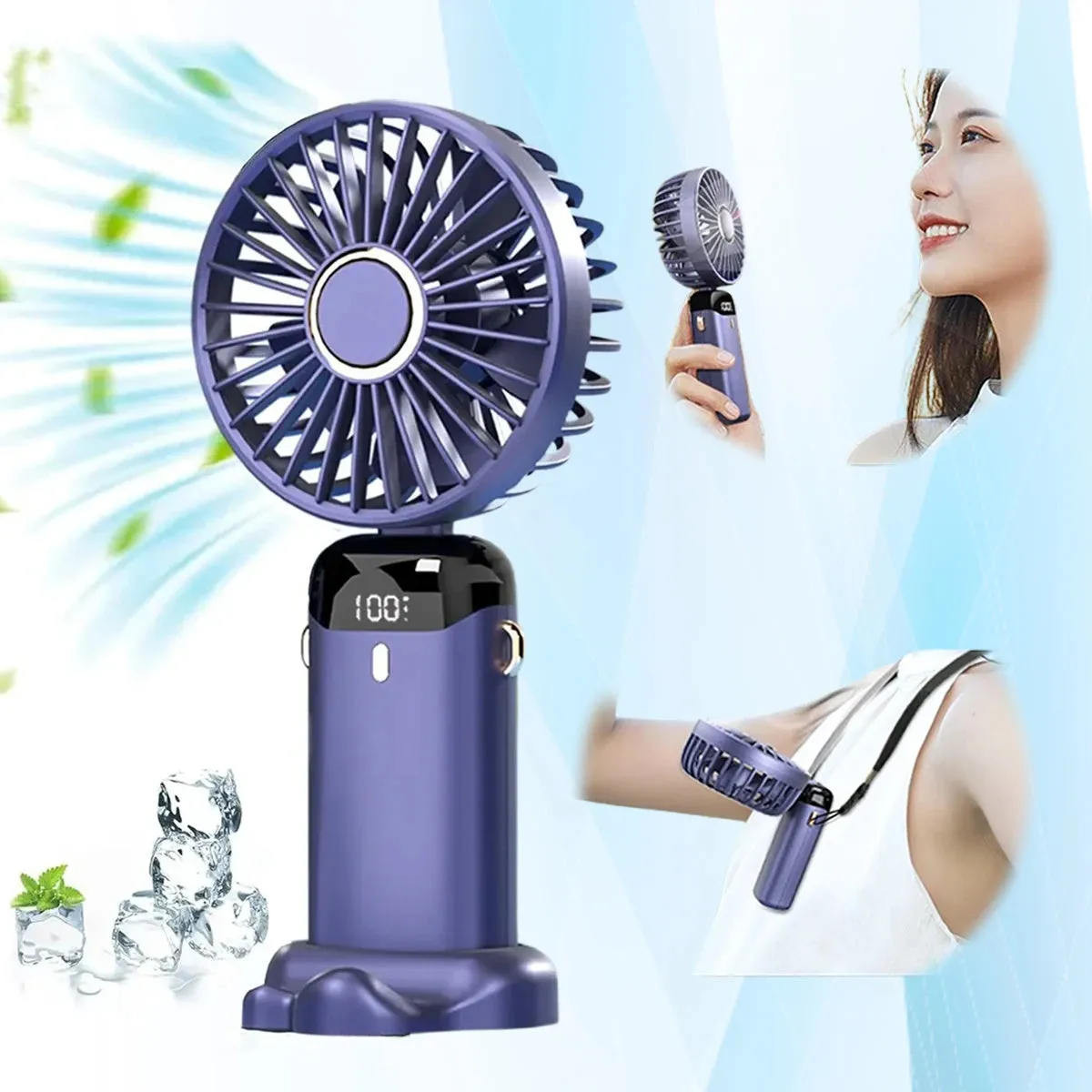 Mini Powerful Handheld Electric Foldable  Fan with 5 Speed Air Cooling Design