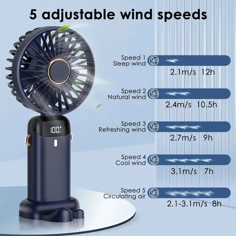 Mini Powerful Handheld Electric Foldable  Fan with 5 Speed Air Cooling Design