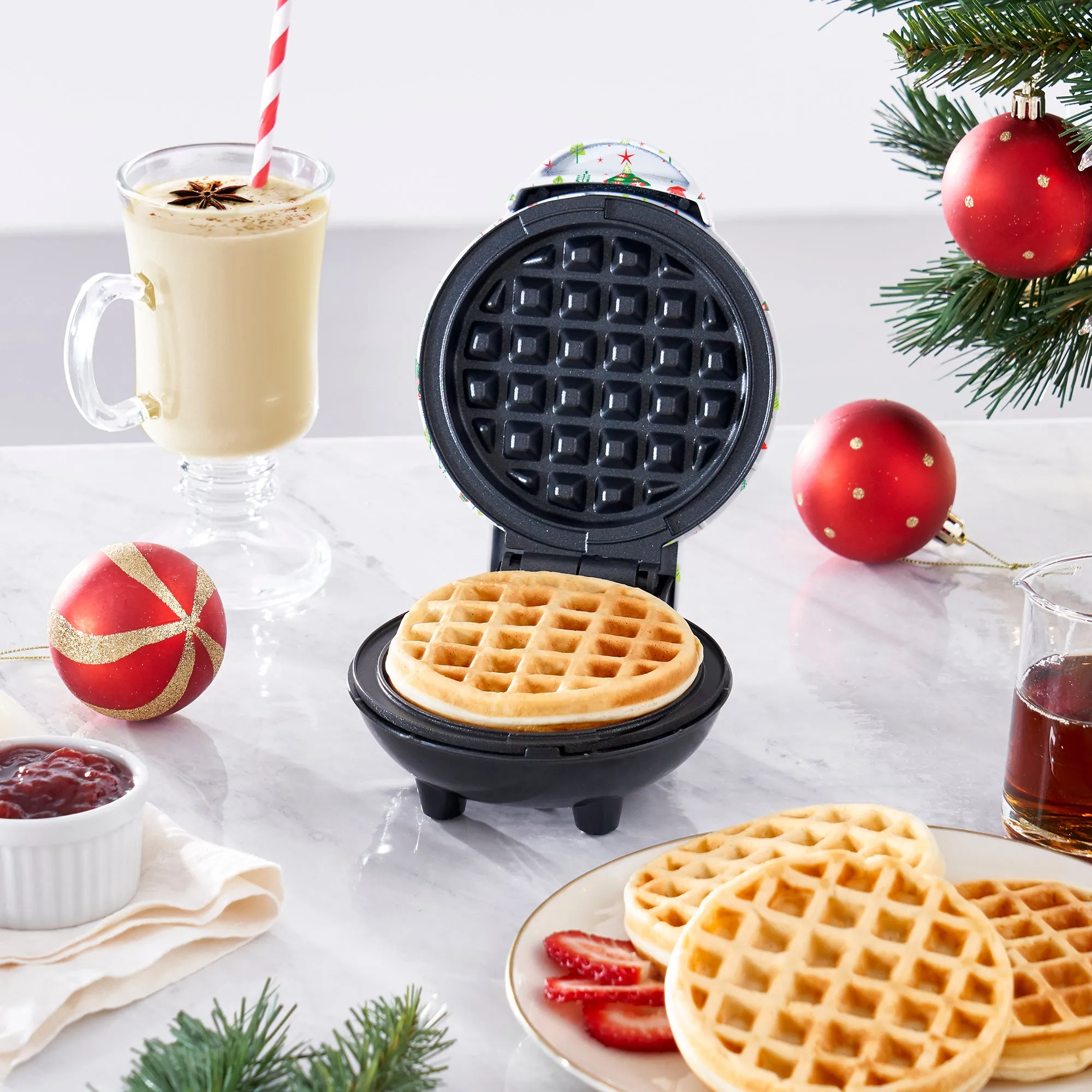 Mini Waffle Maker White with Trees Print