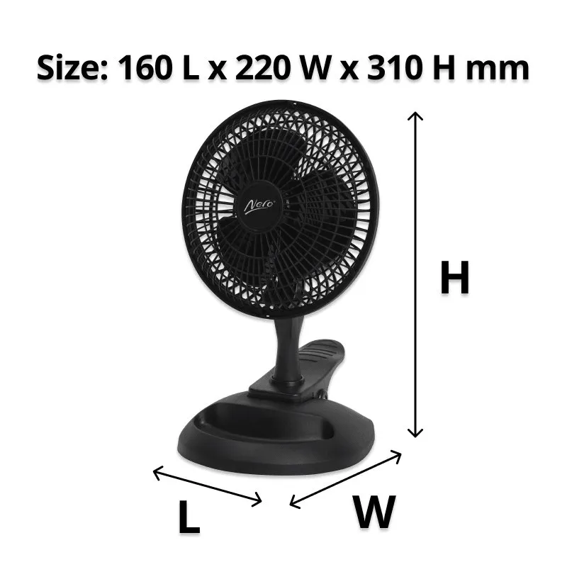 Nero Clip And Storage Desk Fan 150mm Black Office Home Table