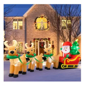 Outdoor Christmas Decorations,13 FT Lighted Christmas Inflatables Santa Claus on Sleigh with 3 Reindeer & Christmas Tree for Indoor Outdoor Home Holiday Decor