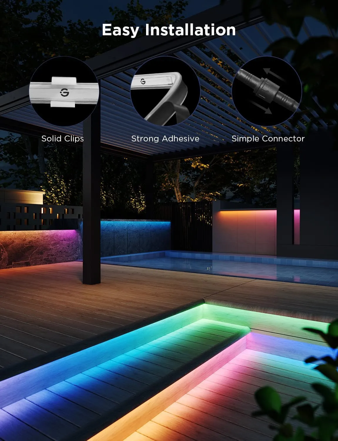 Outdoor LED Strip Lights, 98.4Ft Smart Outdoor Lights Work with Alexa and Google Assistant, App Control, IP65 Waterproof, RGBIC Outdoor Lights for Patio, Eave, Halloween Decorations