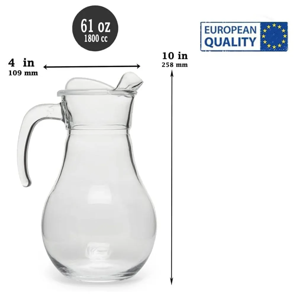 Pasabahce Glass Pitcher, Bistro Jug with Lid 61 Oz (1800 cc)