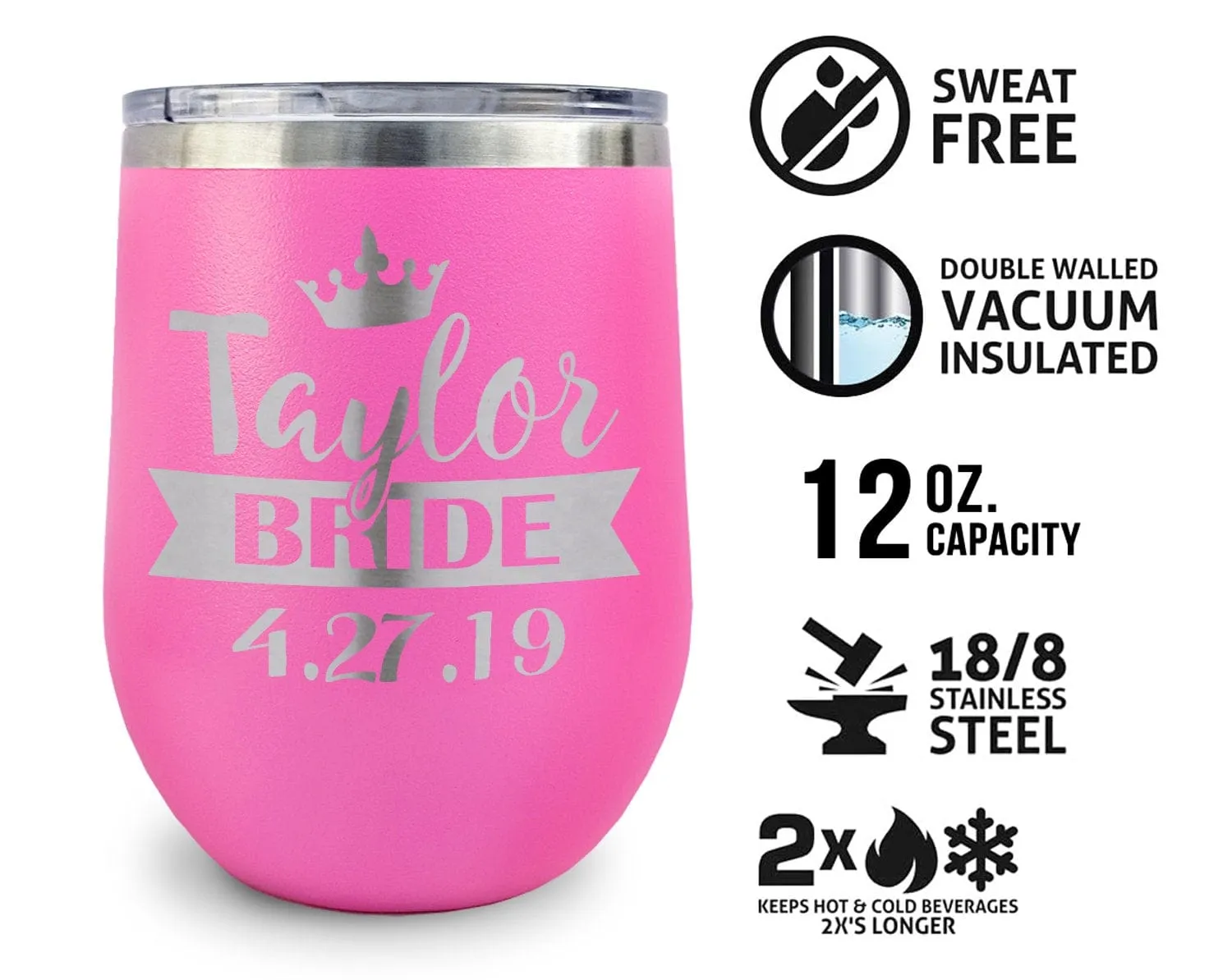 Personalized Unique Engraved Wedding Party Gift for Bridesmaids Bachelorette Wine Glass Tumblers Maid of Honor Gift Favors Bridal Shower