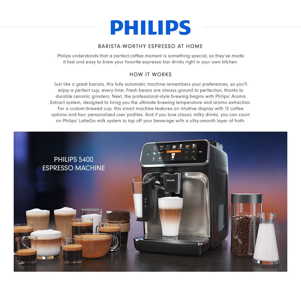 Philips Saeco 5400 Superautomatic Espresso Machine LatteGo Silver  EP5447/94