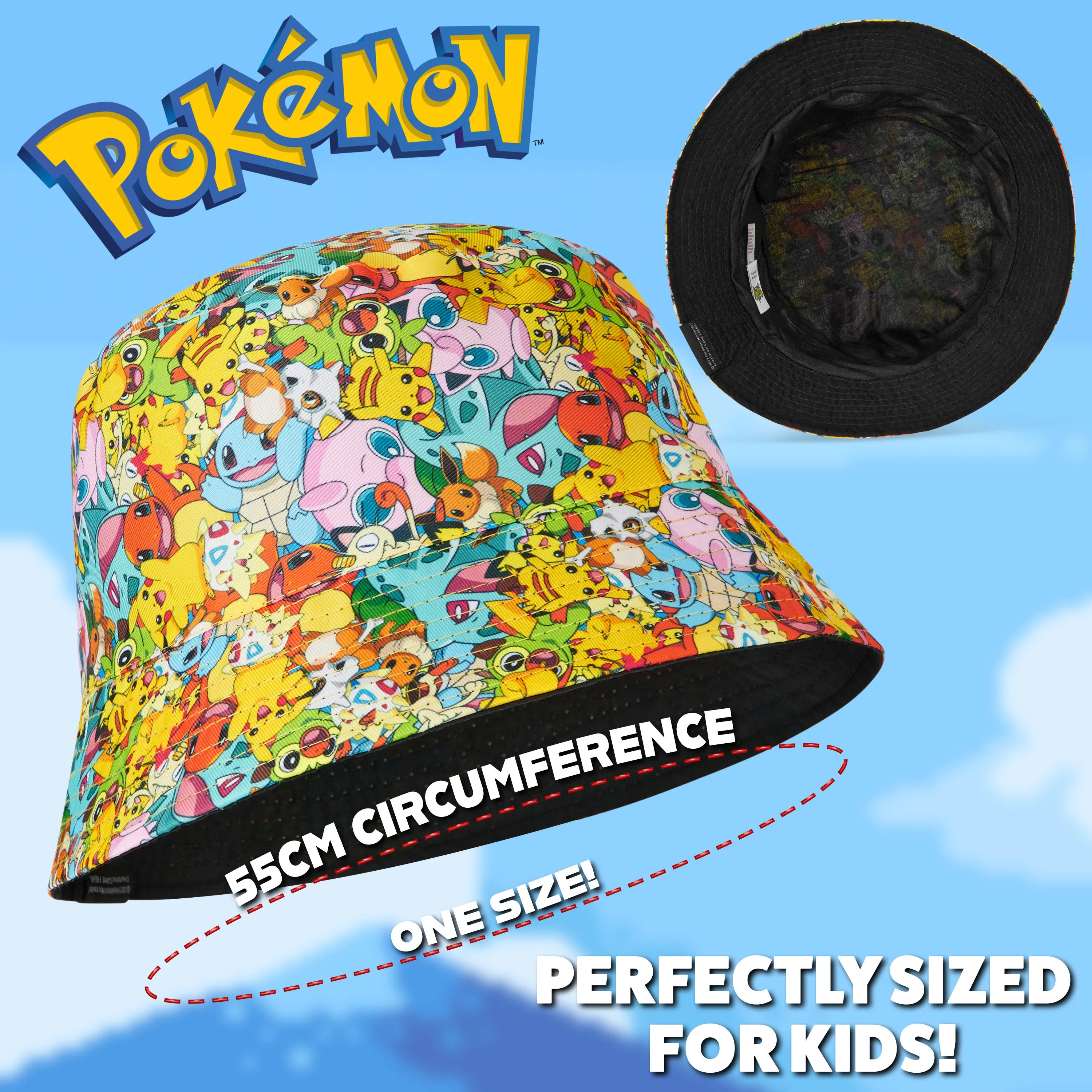 Pokemon Bucket Hat for Kids, All Over Print Bucket Hat