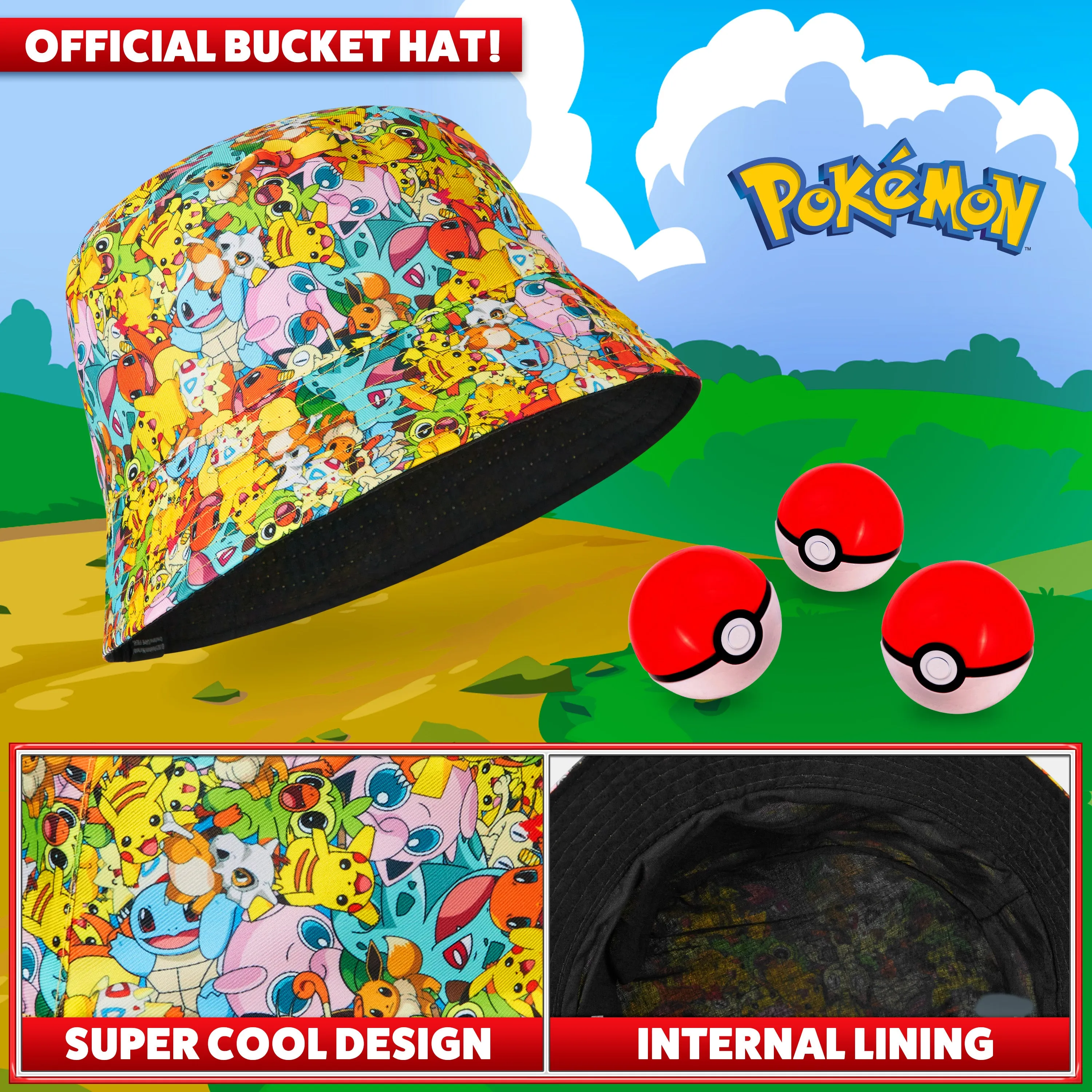 Pokemon Bucket Hat for Kids, All Over Print Bucket Hat