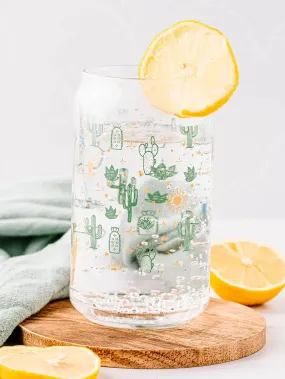 Prickly Cactus Glass Latte Can With Bamboo Lid   Glass Straw