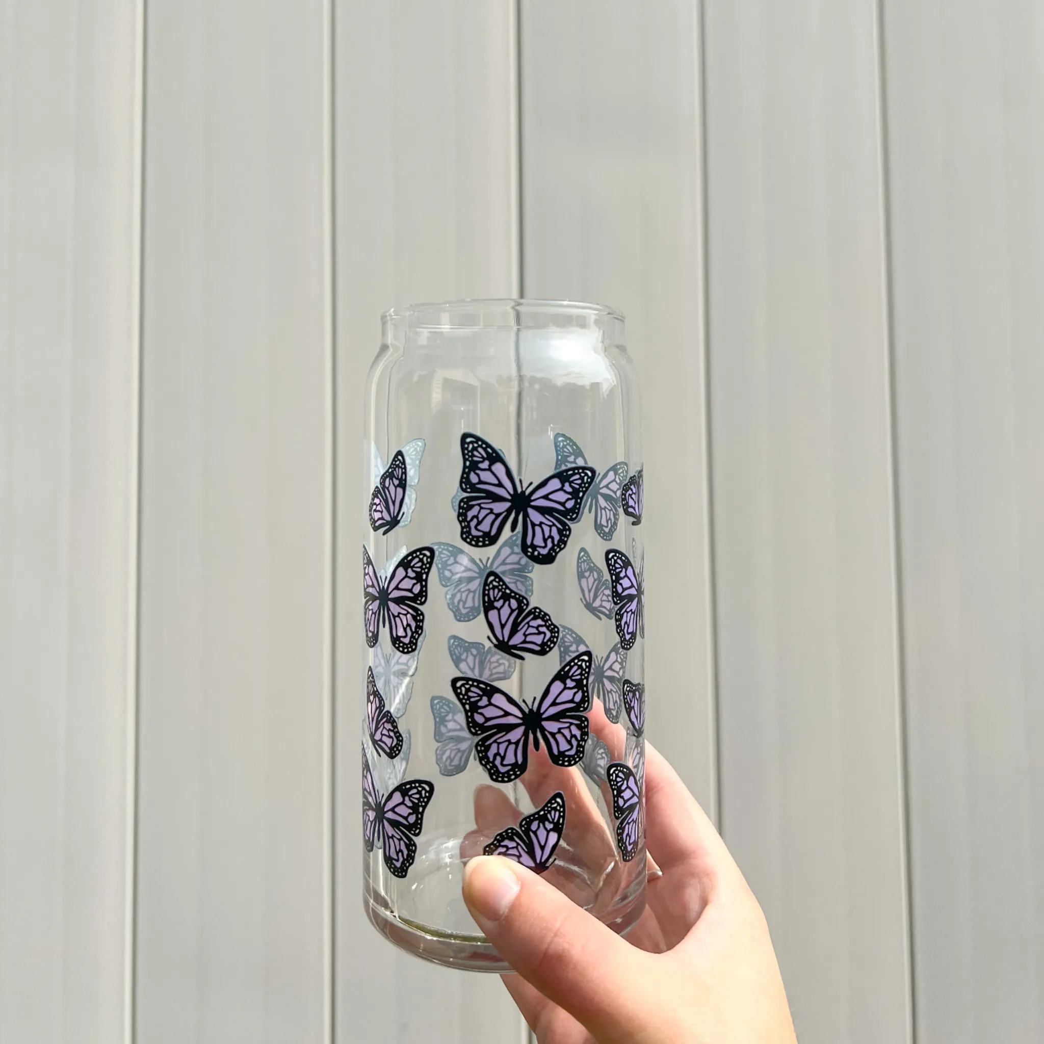 Purple Butterfly Can Glass