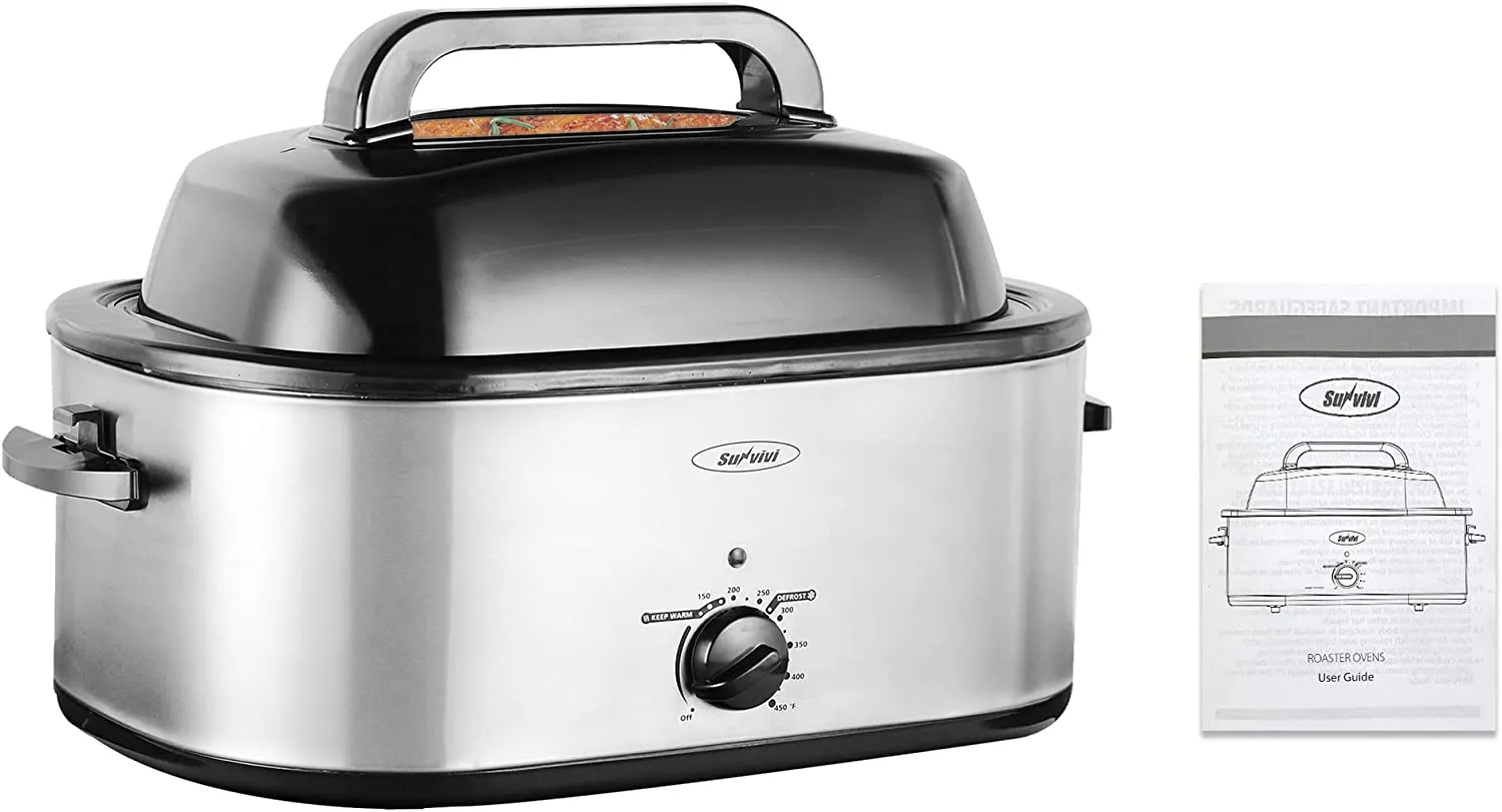 Roaster Oven, Electric Roaster Oven with Viewing Lid, Sunvivi Turkey Roaster with Unique Defrost/Warm Function, Large Roaster with with Removable Pan & Rack , Stainless Steel