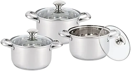 Royal Cuisine 3 Piece Set Stainless Steel Stock Pot Set 24cm Diameter 6.5 litre volume,26cm Diameter, 8 Litre Volume. 28cm Diameter, 10 Litre Volume.