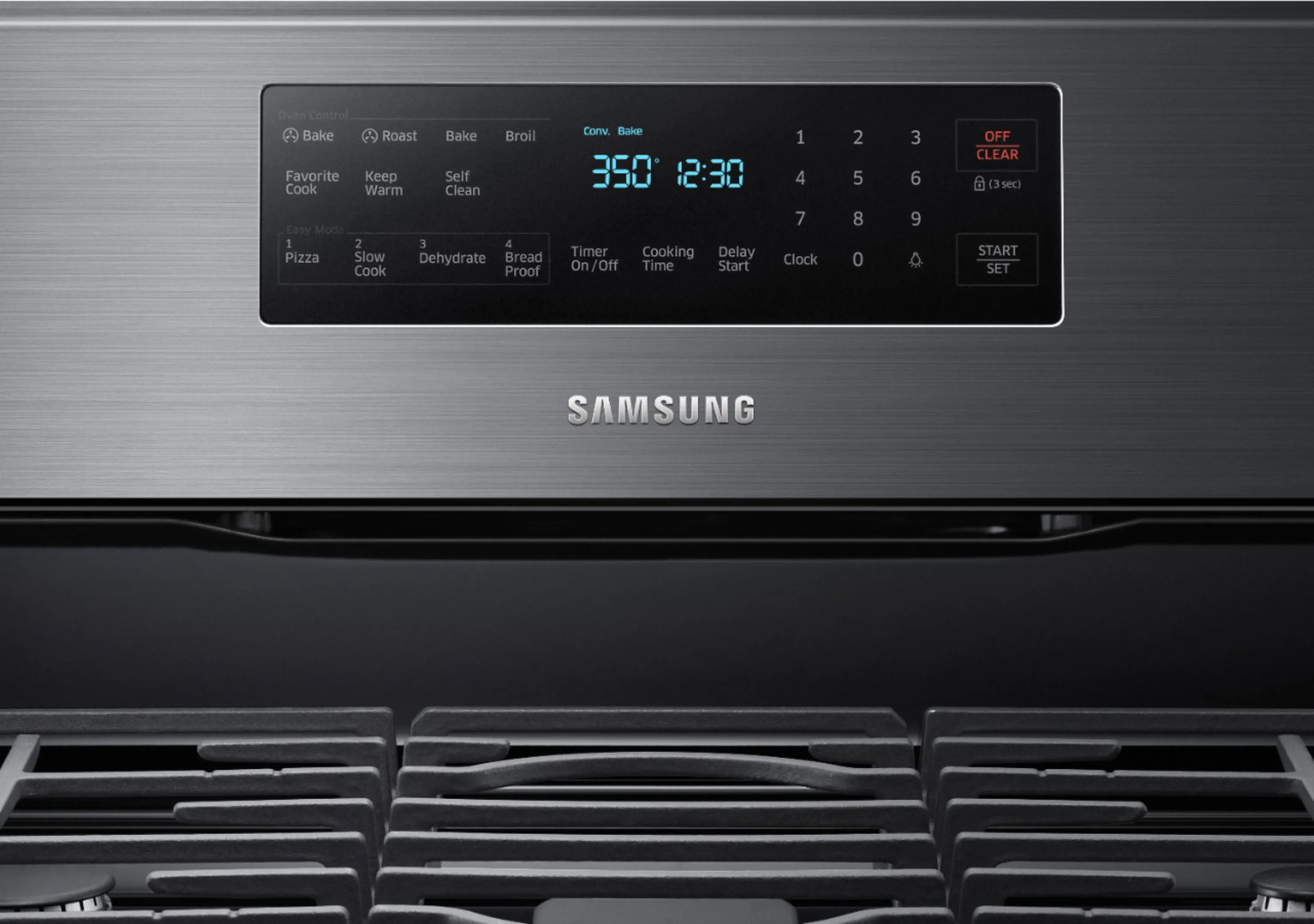 Samsung - 5.8 Cu. Ft. Freestanding Gas Convection Range with Self-High Heat Cleaning - Black stainless steel