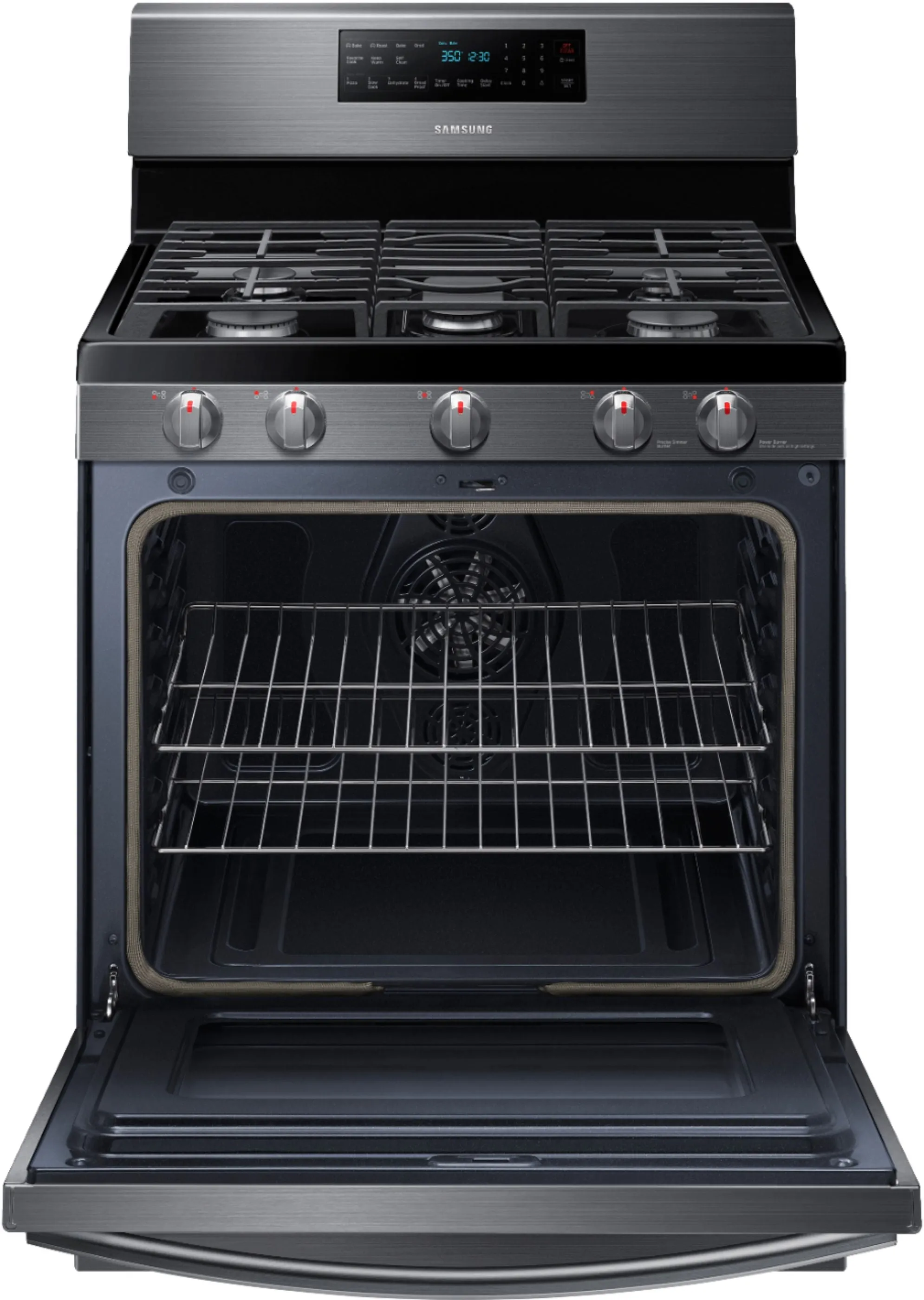 Samsung - 5.8 Cu. Ft. Freestanding Gas Convection Range with Self-High Heat Cleaning - Black stainless steel