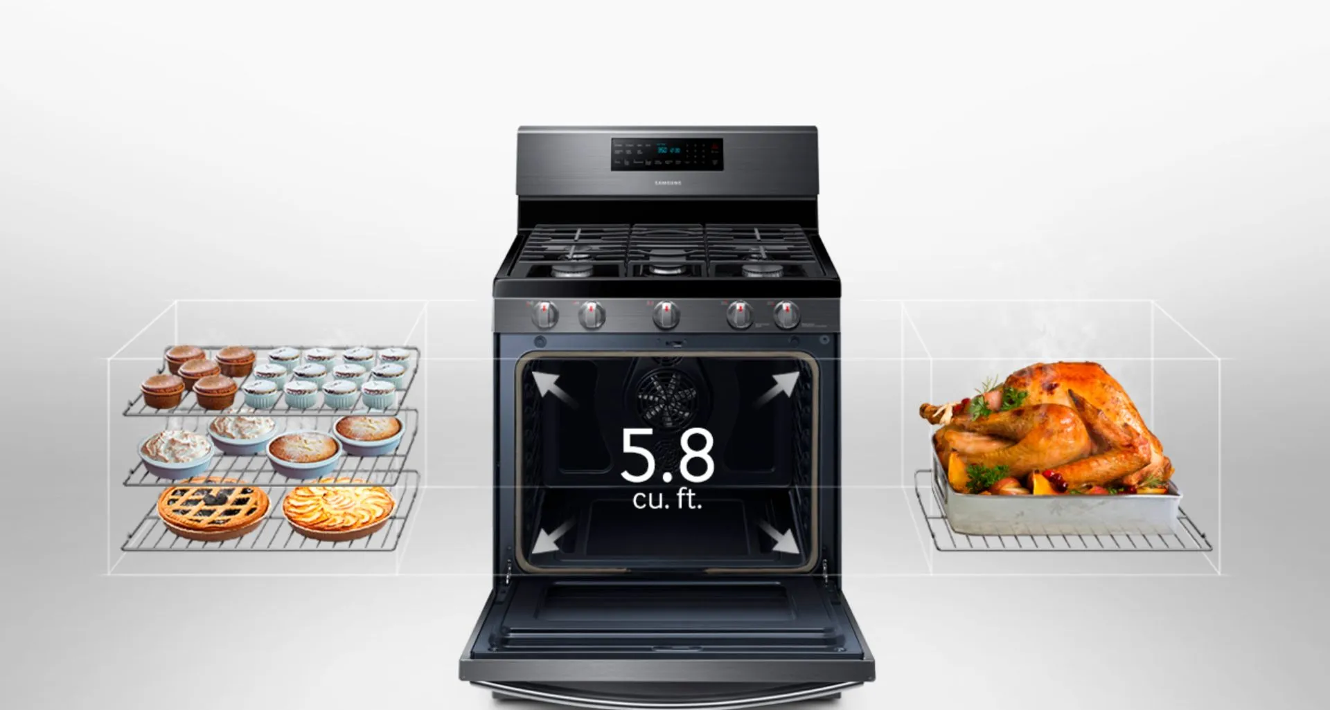 Samsung - 5.8 Cu. Ft. Freestanding Gas Convection Range with Self-High Heat Cleaning - Black stainless steel