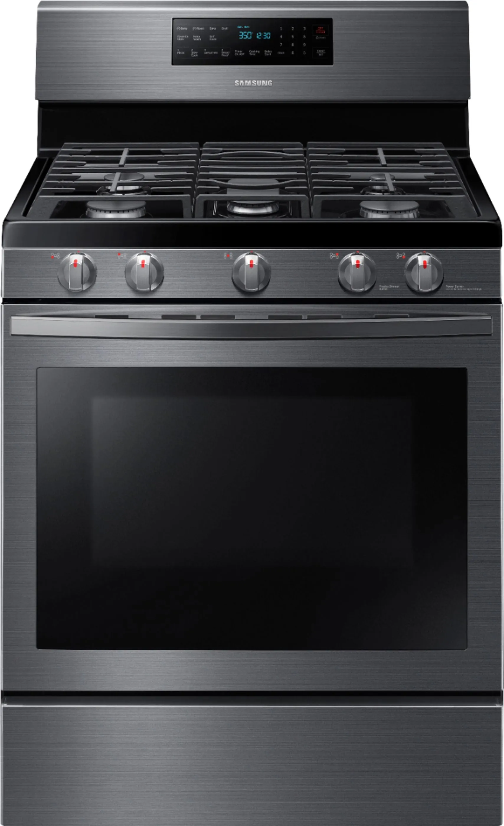 Samsung - 5.8 Cu. Ft. Freestanding Gas Convection Range with Self-High Heat Cleaning - Black stainless steel