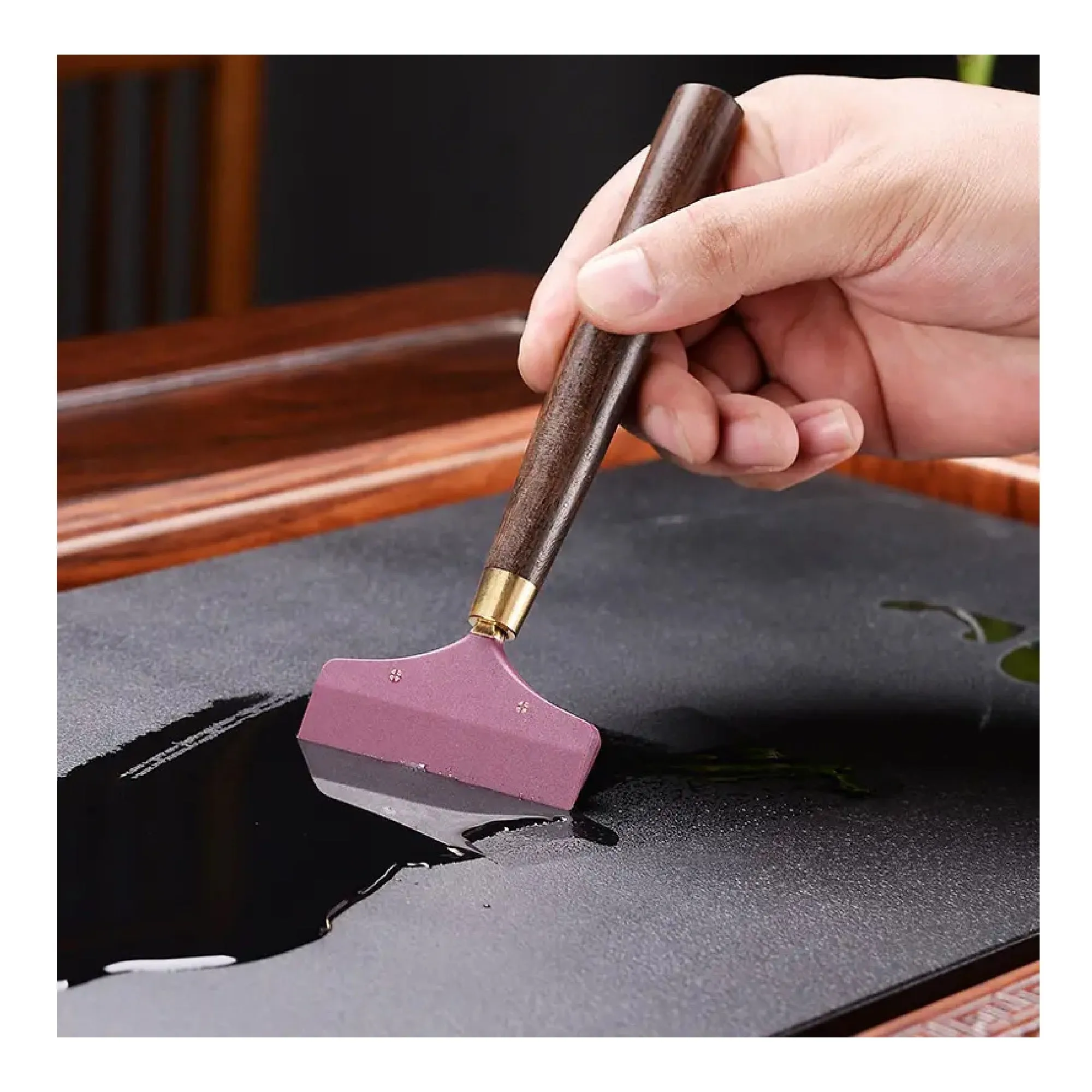 Sandalwood Handle Leather Scraper Thin Gluing Gumming Board DIY Handmade Sewing Leather Crafts Tool Apply Smear Glue