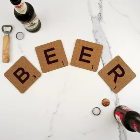 Set of 4 Cork "BEER" Scrabble Letter Tile Alphabet Drinks Coasters